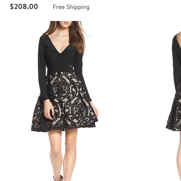 Xscape Dresses & Skirts - Embroidered jersey long sleeve dress